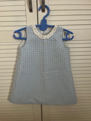 Vestido niña azul topos blancos 24 meses