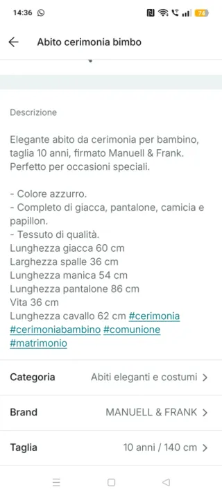 Completo cerimonia bimbo 10 anni