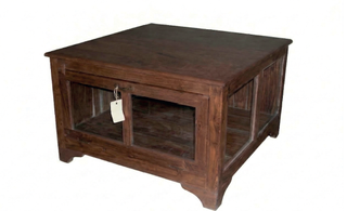 Mesa vitrina hindú de teka antigua