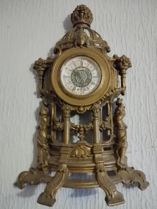 Reloj de Mesa Antiguo Metal Dorado