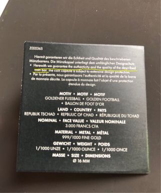 Moneda de oro balón fútbol España