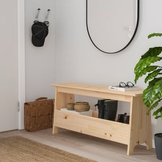 Banco IKEA de pino PERJOHAN con almacenaje 100cm