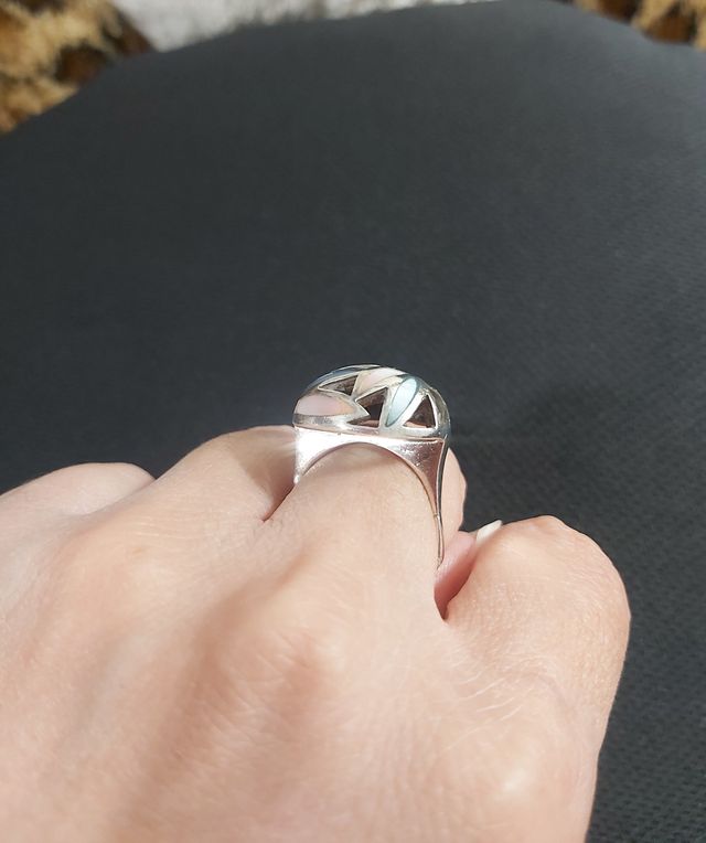 Anillo vintage de plata 925 con flor esmaltada