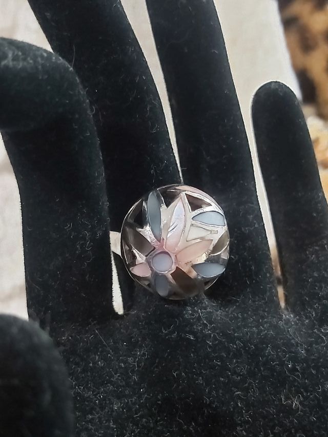 Anillo vintage de plata 925 con flor esmaltada