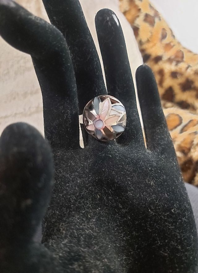 Anillo vintage de plata 925 con flor esmaltada