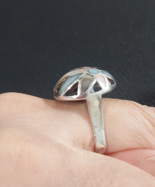 Anillo vintage de plata 925 con flor esmaltada