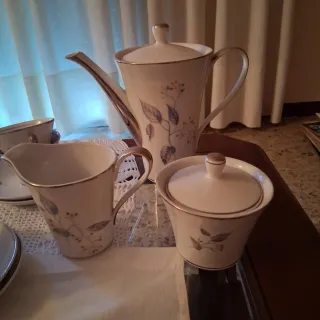 Juego de café porcelana plata y blanco