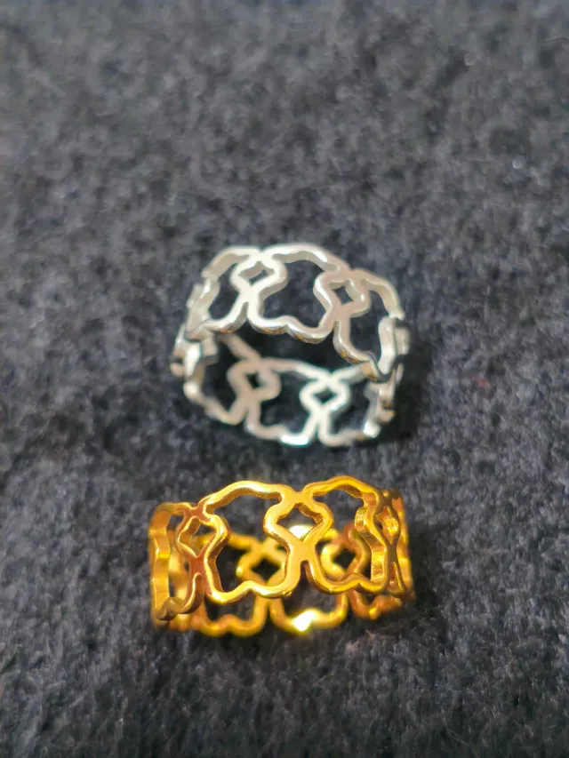 Anillos acero ositos oro y plata