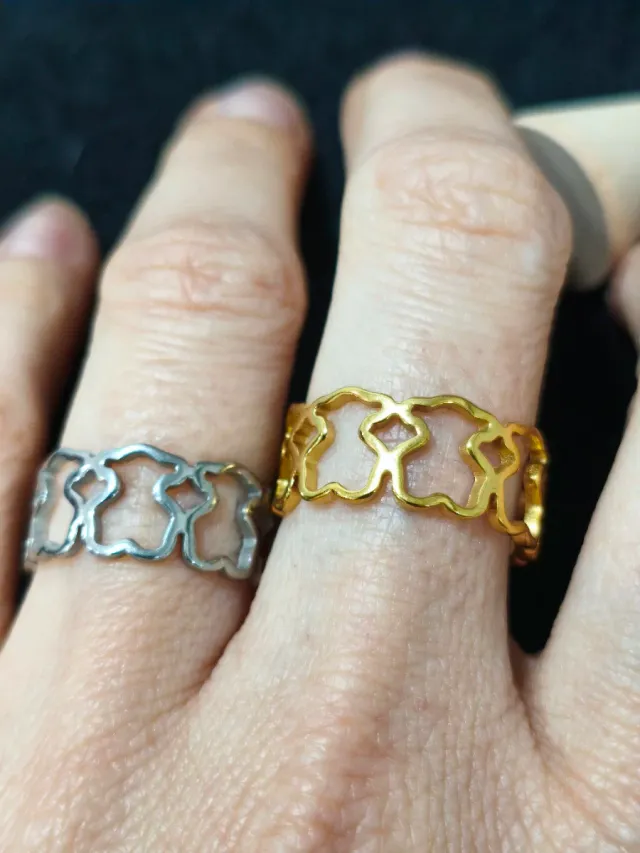 Anillos acero ositos oro y plata