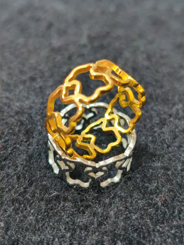 Anillos acero ositos oro y plata