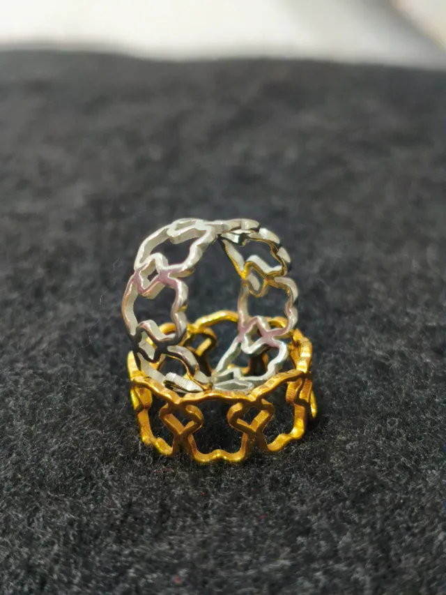 Anillos acero ositos oro y plata