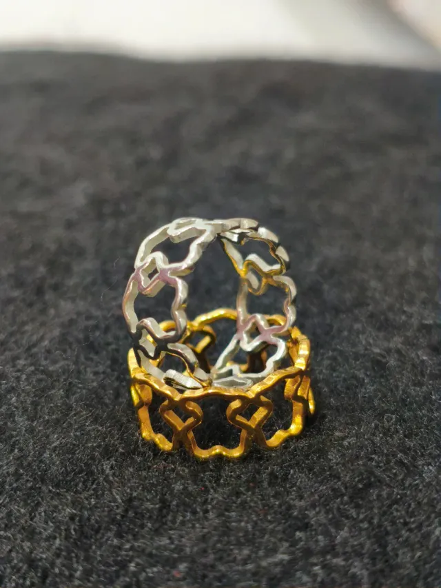 Anillos acero ositos oro y plata
