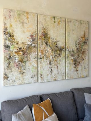 Cuadros abstractos. Pintados a mano. Tríptico