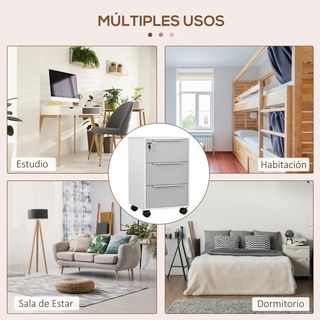 Mueble Archivador con Ruedas 3 Cajones Cerradura