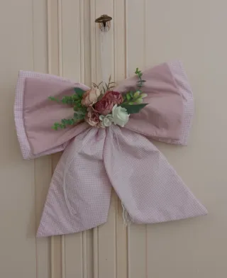 Fiocco shabby chic rosa con fiori