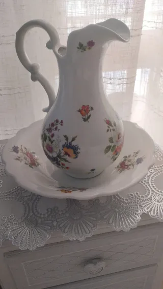 Jarra y Palangana Porcelana Vintage Flores