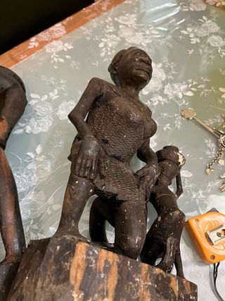 3 statue africane legno ebano grandi