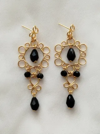 Pendientes Flamenca Negros y Dorados