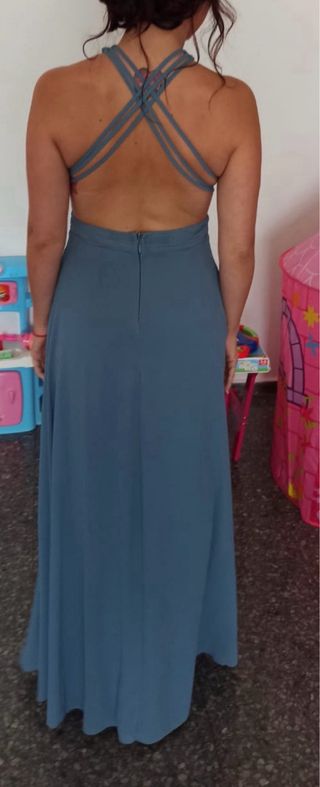 Traje de fiesta largo azul y rosa