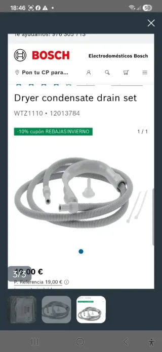 Tubo desagüe secadora Bosch WTZ1110
