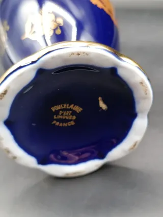 Jarrón Limoges Azul y Dorado