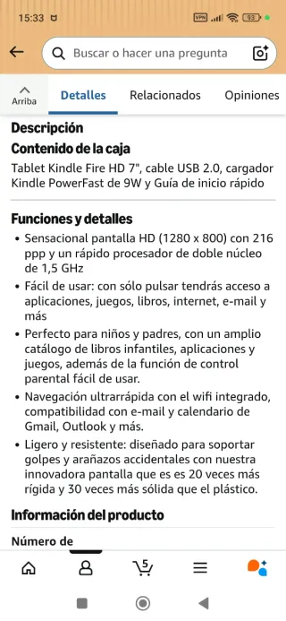 Tablet Amazon Kindle Fire HD 7 Negra