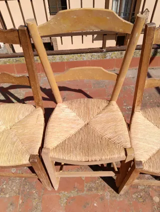 5 Sillas Antiguas Madera y Anea