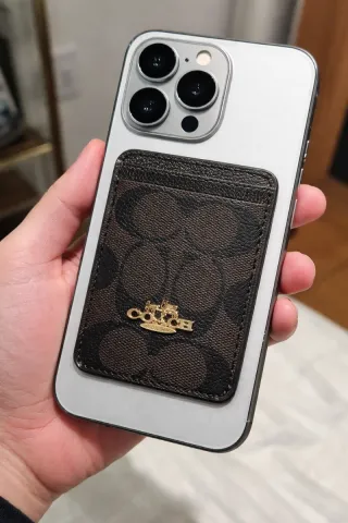 Tarjetero Coach Mujer Marrón y Dorado