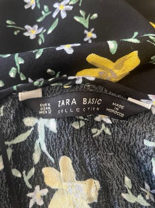 Vestido Zara floral negro y amarillo T.38