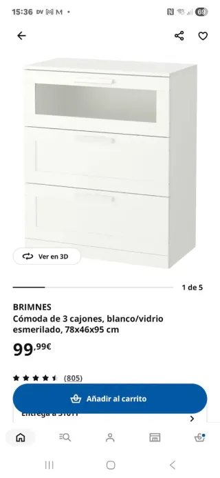 Cómoda 3 cajones blanco/vidrio esmerilado