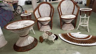 Conjunto de 2 sillas y 2 mesas ratán mimbre