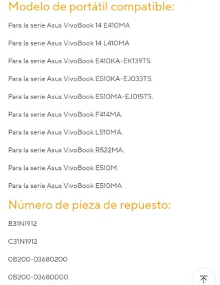 Batería Portátil DODOMORN B31N1912 para ASUS