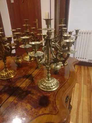 2 Candelabros Vintage Francés Metal Dorado