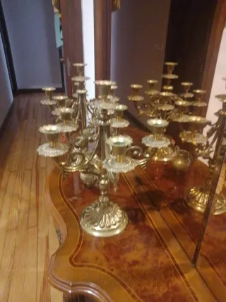 2 Candelabros Vintage Francés Metal Dorado