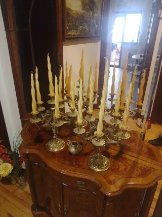 2 Candelabros Vintage Francés Metal Dorado
