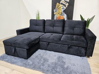 Sofá Cama Chaiselongue con Arcón Negro