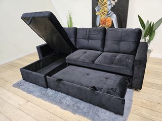 Sofá Cama Chaiselongue con Arcón Negro