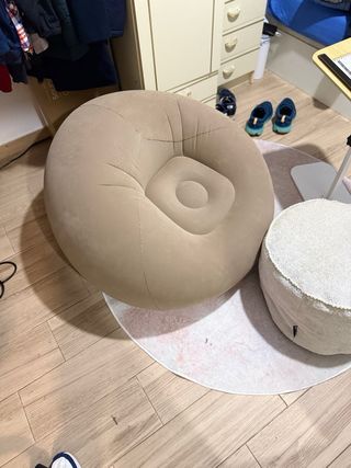 Puff Inflável Bege Tecido