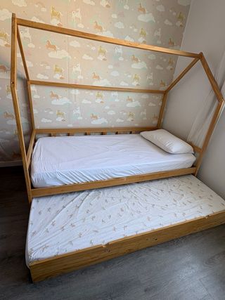 Cama Casita Infantil Madera + Nido