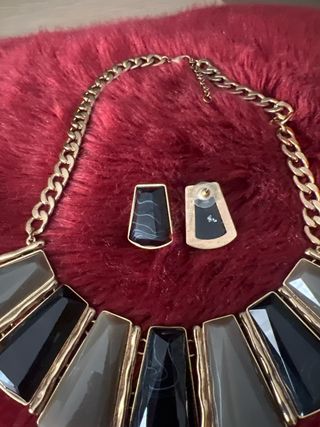 Conjunto Collar y Pendientes Negro/Gris