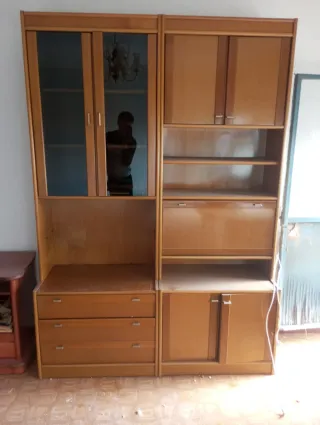 Mueble modular madera y cristal