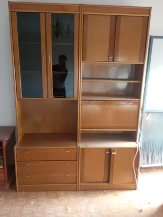 Mueble modular madera y cristal