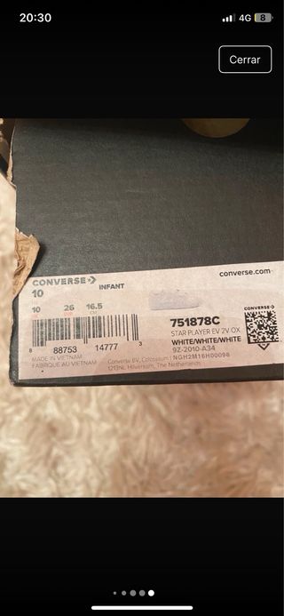 Zapatillas Converse Velcro Unisex Blancas talla 26