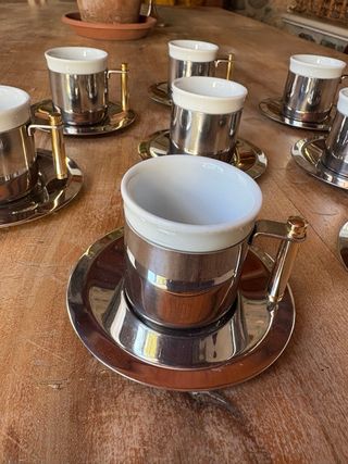 Set 8 tazzine acciaio e ceramica Imco Vintage