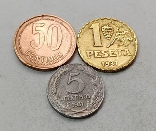 Lote 3 Monedas 1937 República Española MBC