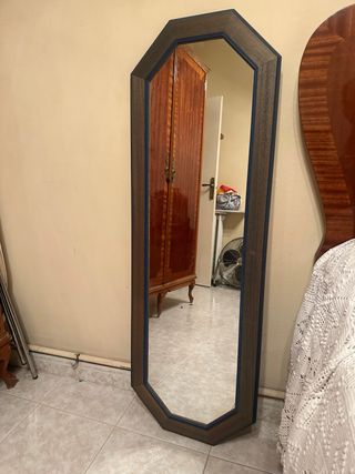 Espejo octogonal madera y azul