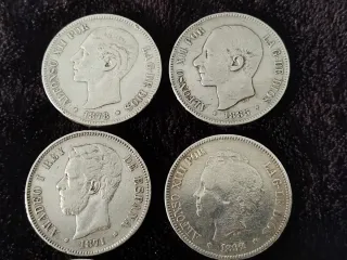 Lote 8 monedas de 5 pesetas de plata