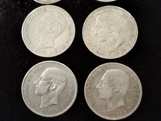 Lote 8 monedas de 5 pesetas de plata