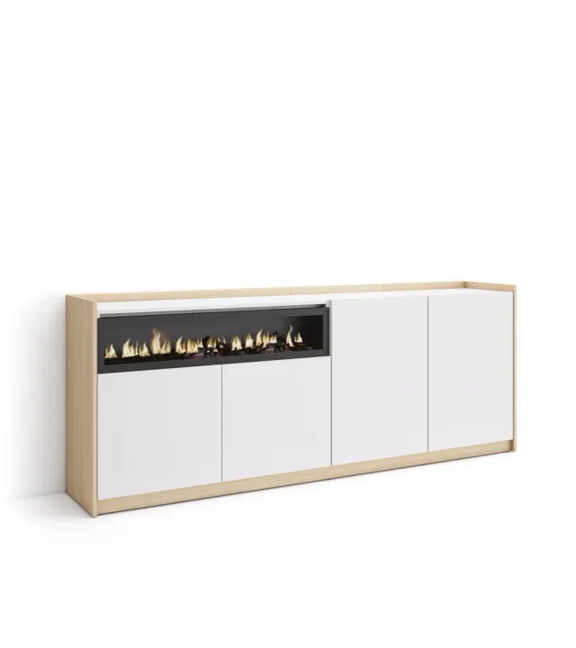 NUEVO: Aparador blanco / roble con chimenea LED