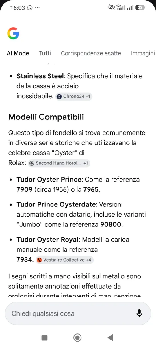 Fondello Tudor Montres S.A. Acciaio Inox